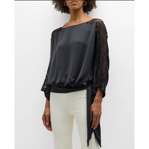 Ramy Brook Alessia Black Lace Silk Top Sz Small NWT